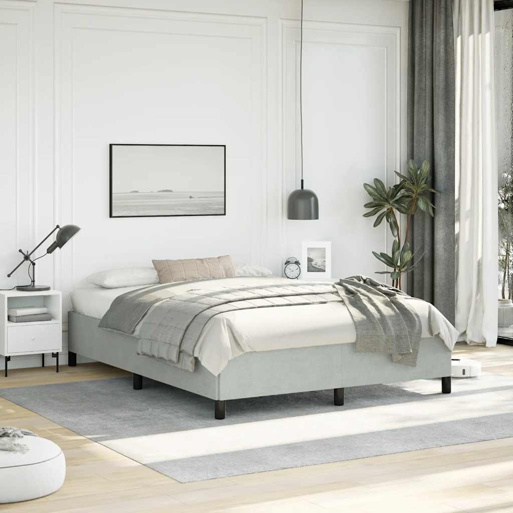 Estrutura de cama sem colchão, cinza claro, 152x203 cm, tamanho queen, veludo