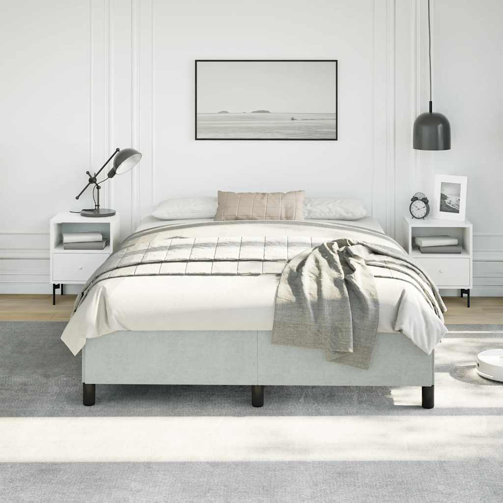 Estrutura de cama sem colchão, cinza claro, 152x203 cm, tamanho queen, veludo