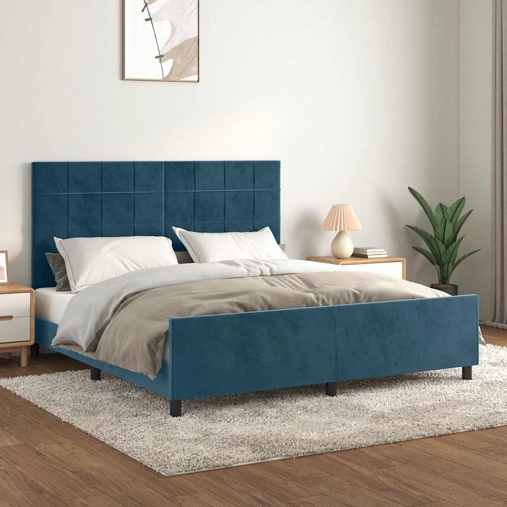 Estrutura de cama sem colchão 160x200 cm veludo azul-escuro