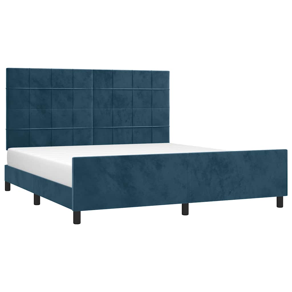 Estrutura de cama sem colchão 160x200 cm veludo azul-escuro