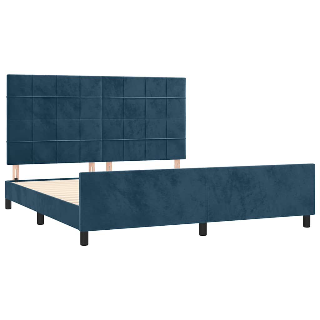 Estrutura de cama sem colchão 160x200 cm veludo azul-escuro