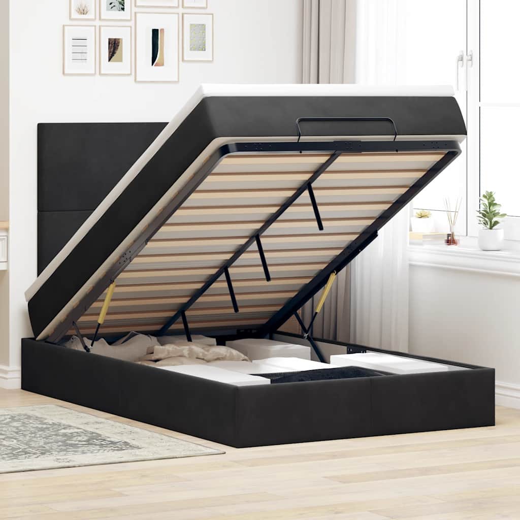 Estrutura de cama otomana com colchões preto 120x190 cm veludo