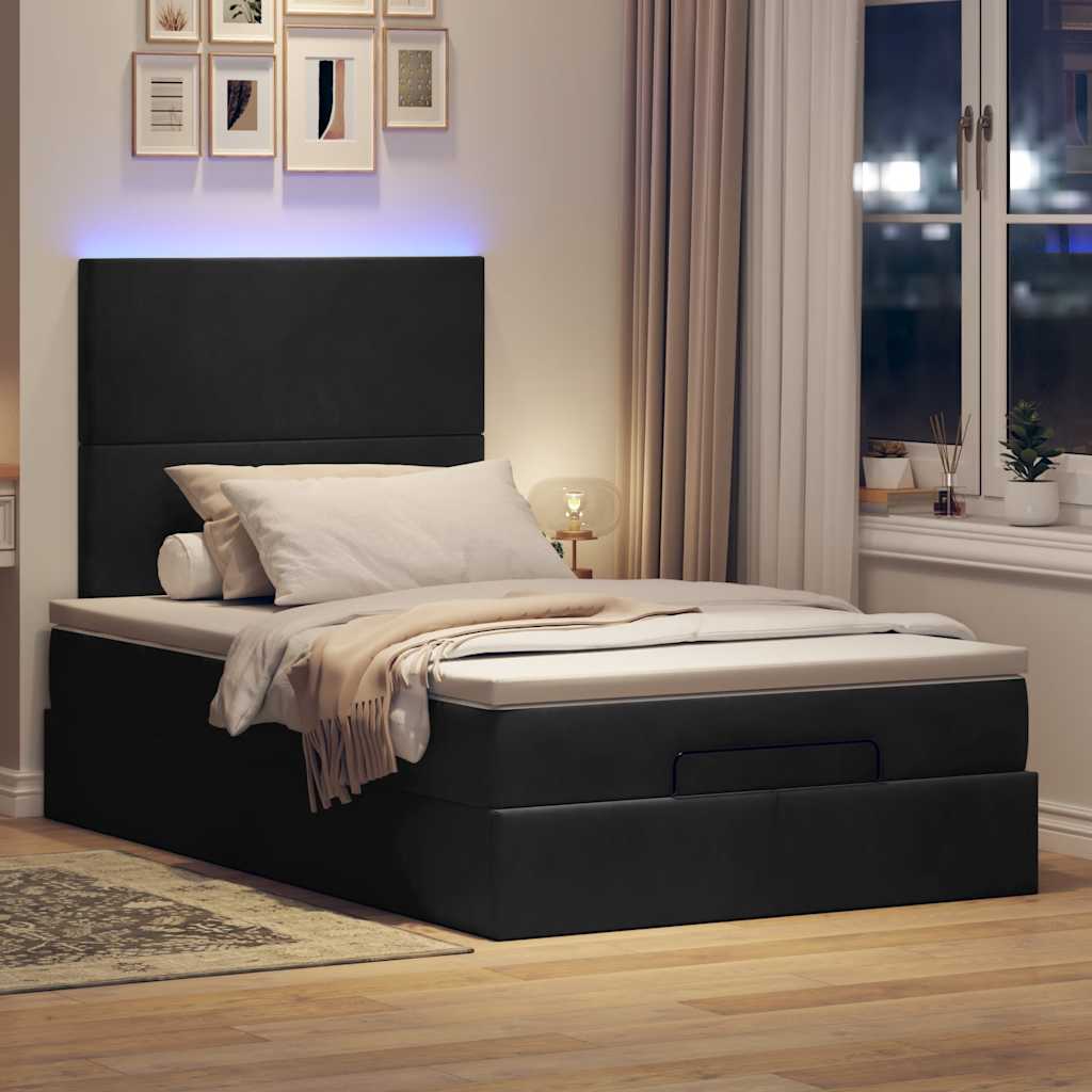 Estrutura de cama otomana com colchões preto 120x190 cm veludo