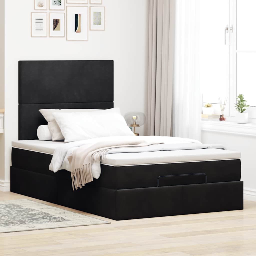 Estrutura de cama otomana com colchões preto 120x190 cm veludo