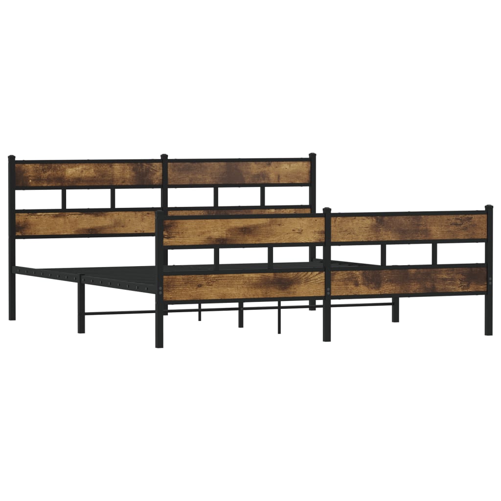 Estrutura de cama sem colchão 193x203cm metal carvalho fumado