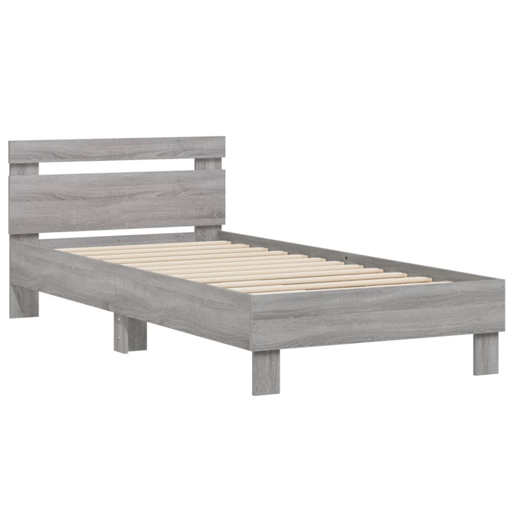 Estrutura de cama c/ cabeceira derivados madeira cinza sonoma