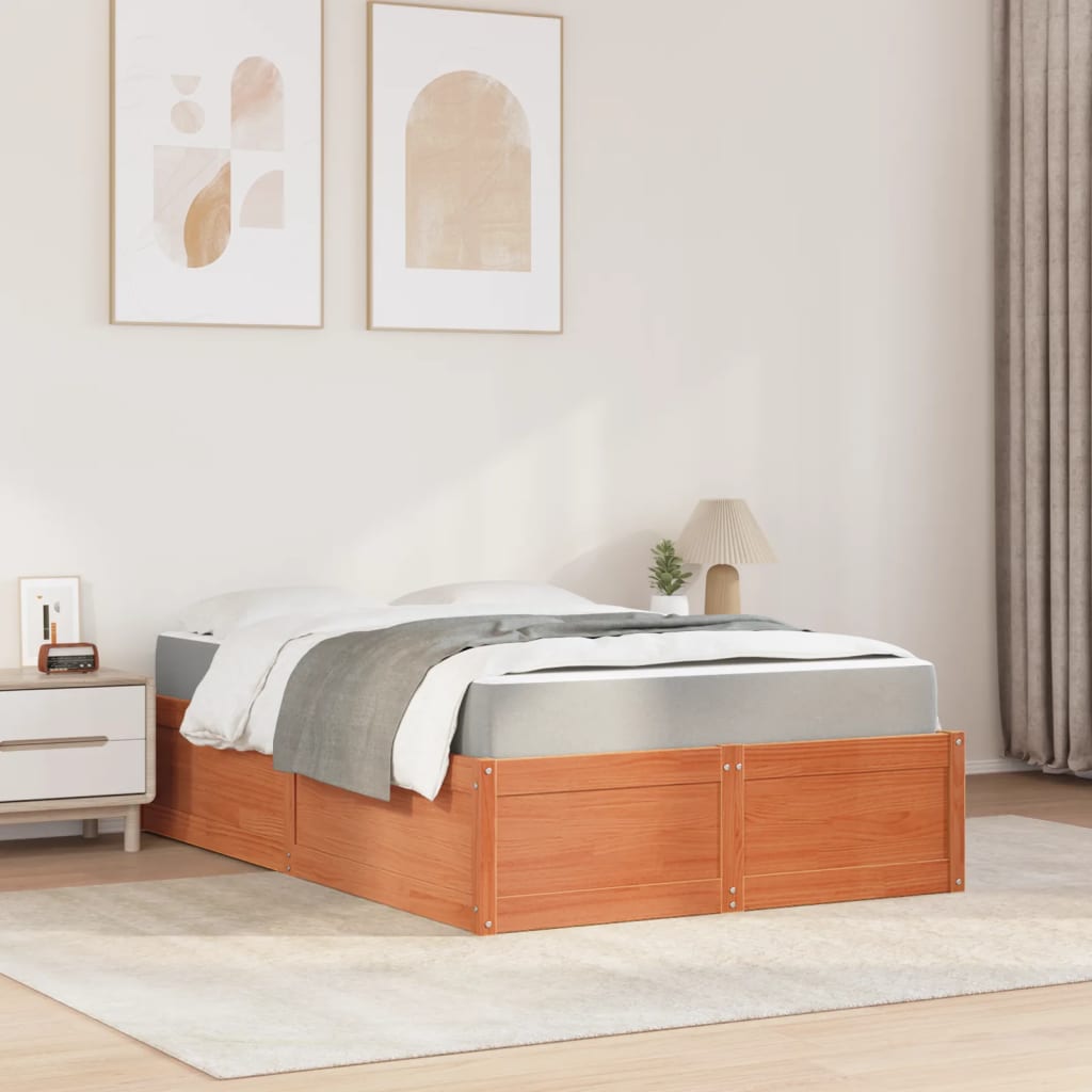 Cama com colchão 120x190 cm pinho maciço castanho-mel