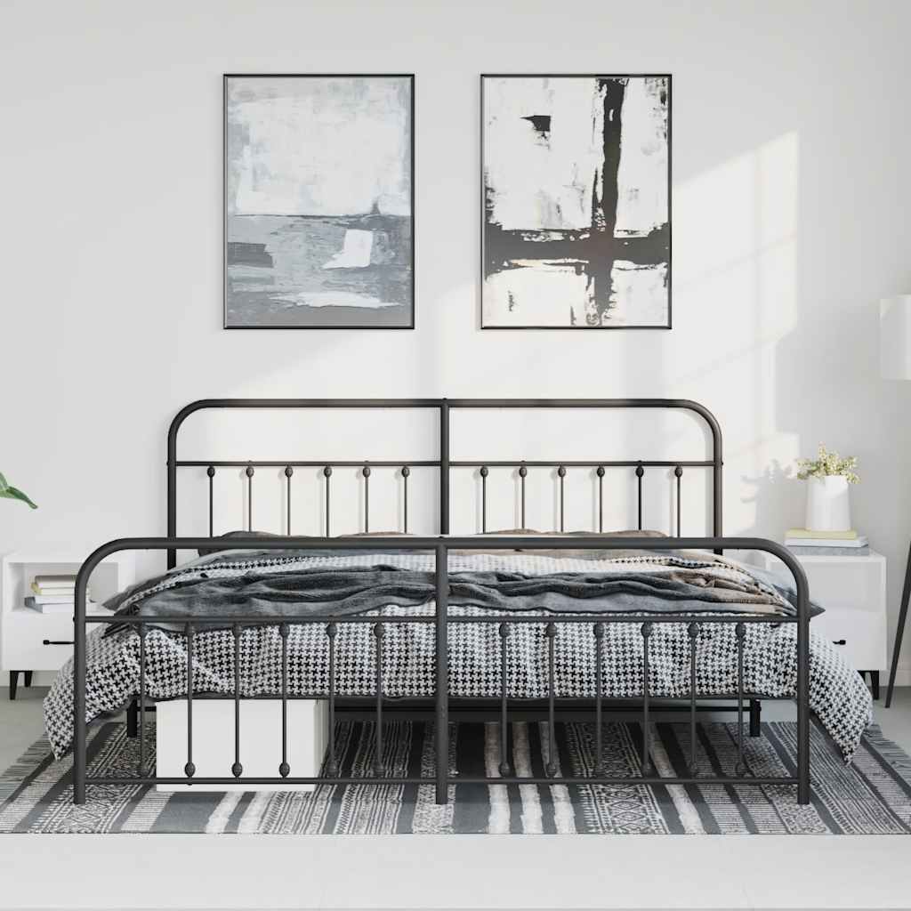 Estrutura de cama com cabeceira e pés 183x213 cm metal preto