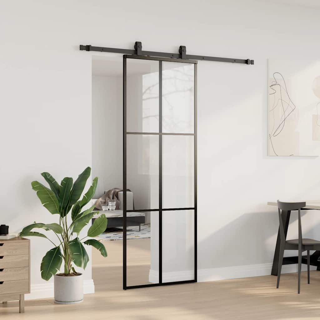 Porta deslizante c/ conj. ferragens 76x205cm vidro esg preto