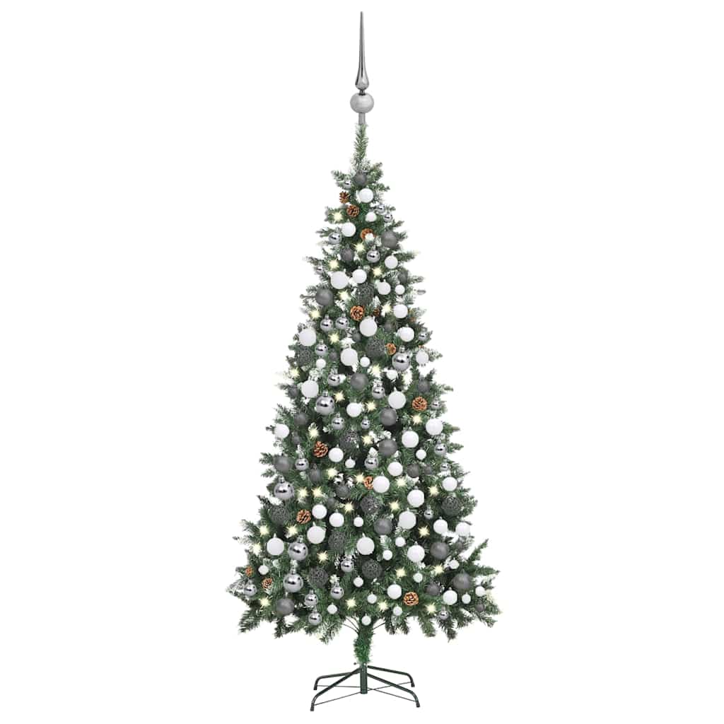 Árvore natal artificial pré-iluminada c/ bolas e pinhas 210 cm