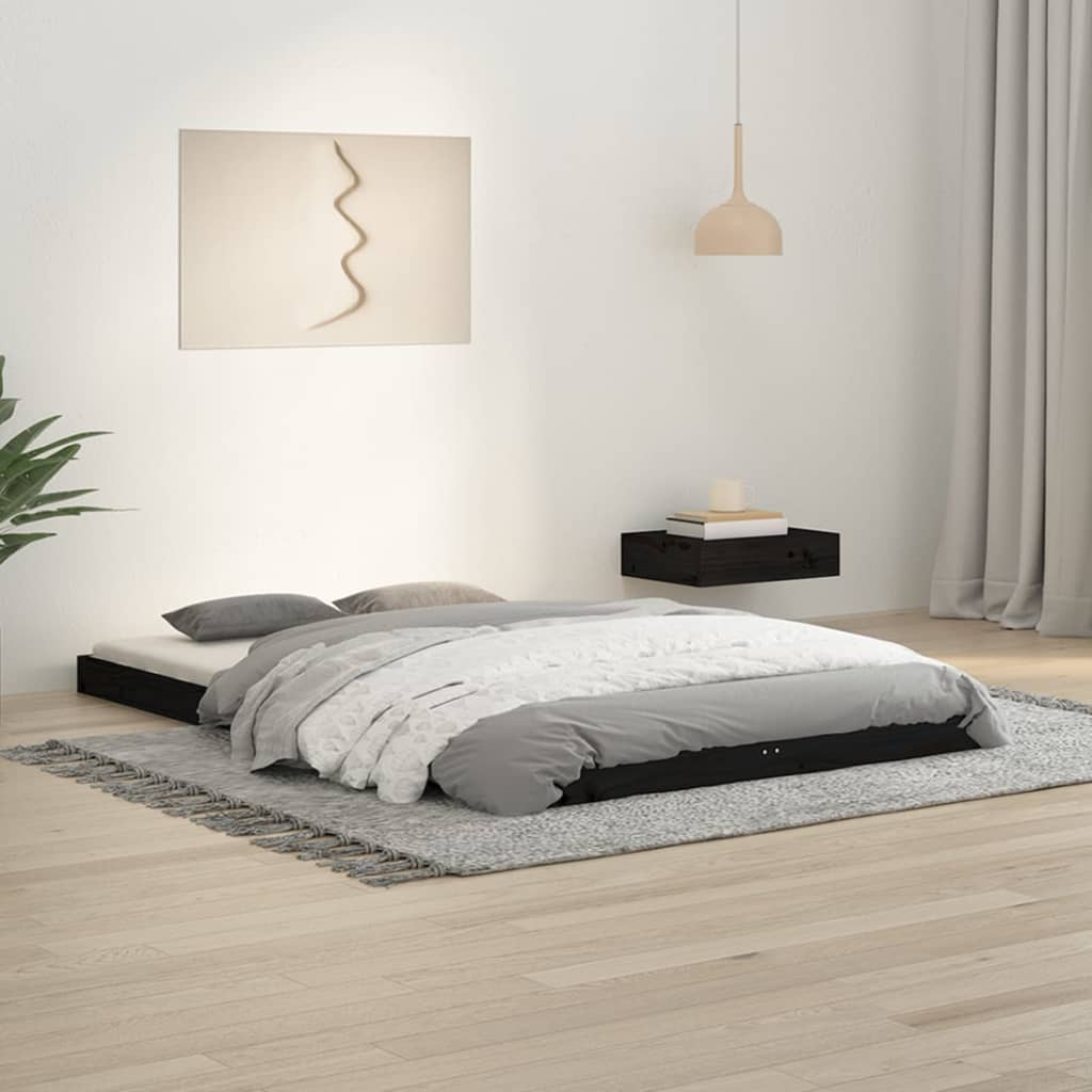 Estrutura cama de casal pequena 120x190 cm pinho maciço preto