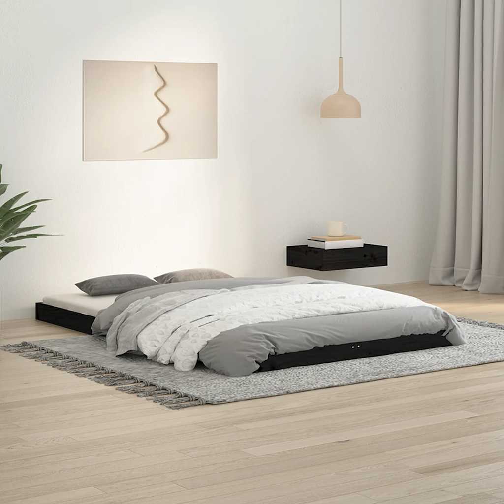 Estrutura cama de casal pequena 120x190 cm pinho maciço preto