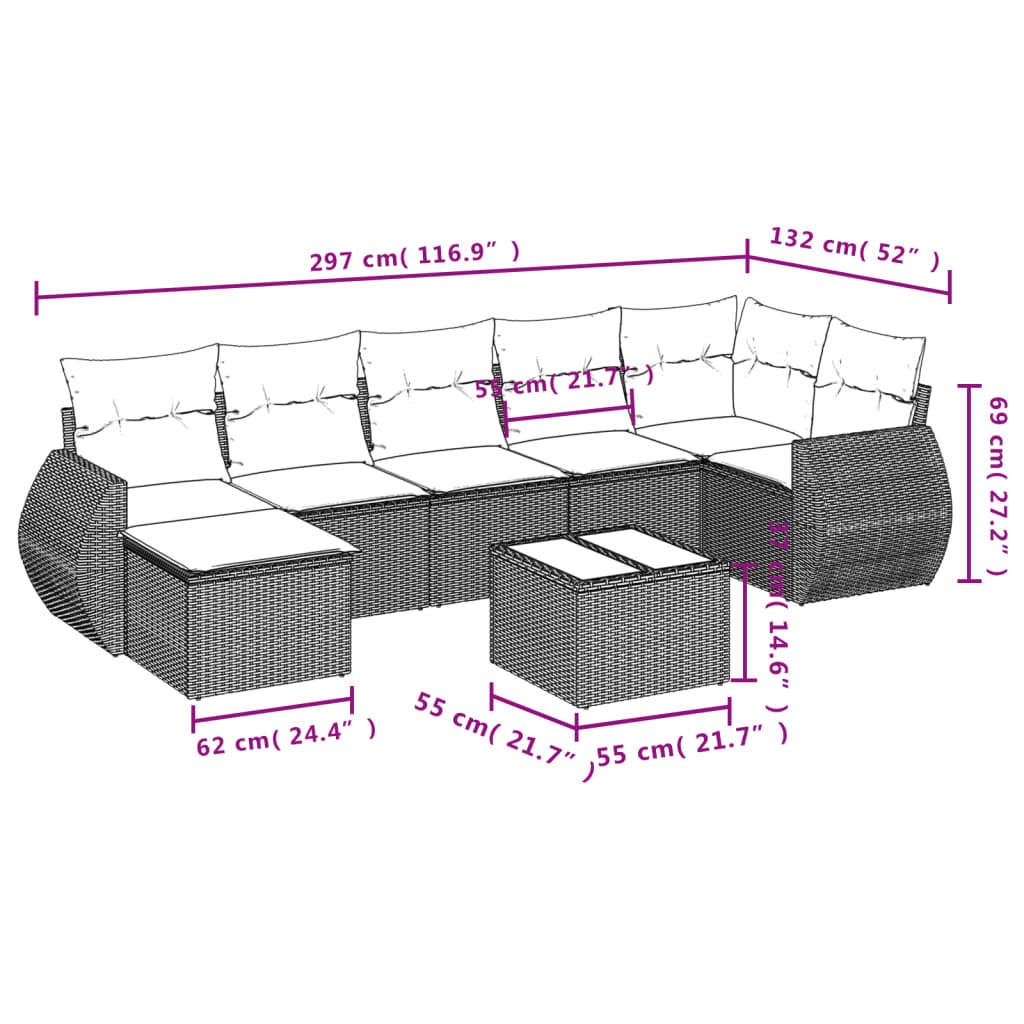 8 Pcs conjunto sofás de jardim com almofadões vime PE preto