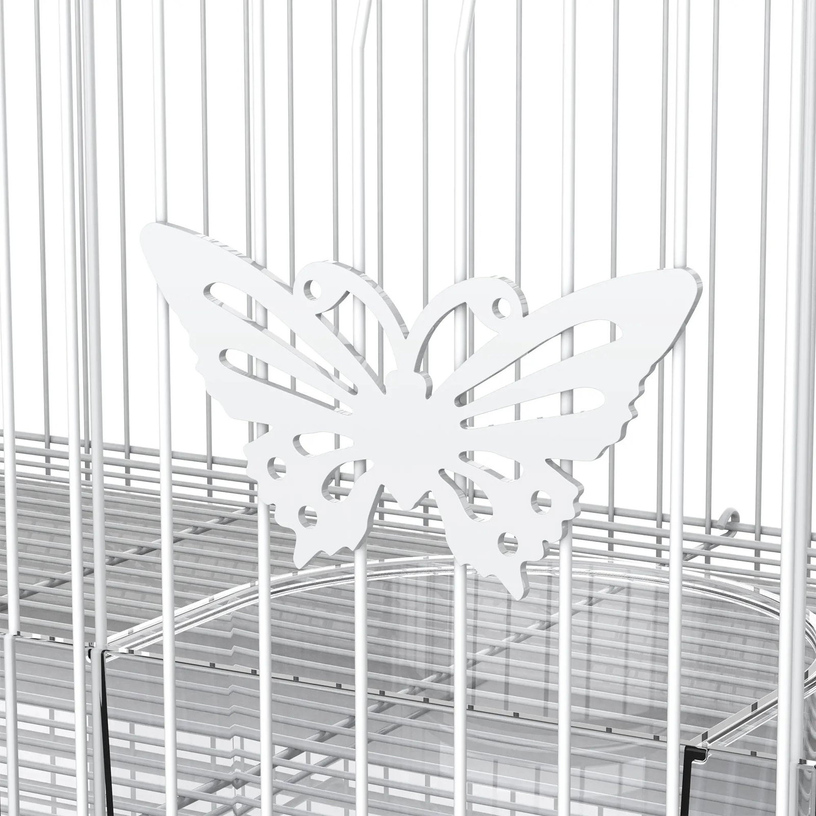 Gaiola para pássaros 60x41x41cm aviário com 2 poleiros e 3 portas para pássaros pequenos canários papagaios de metal branco