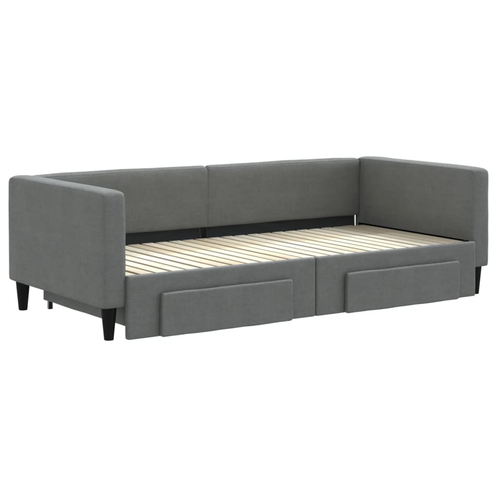 Sofá-cama c/ gavetão e gavetas 90x200 cm tecido cinzento-escuro