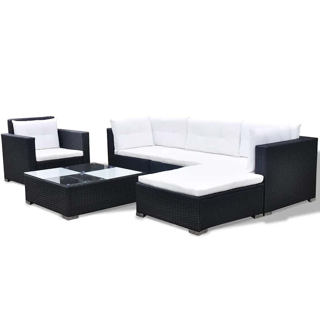 6 Pcs conjunto lounge de jardim c/ almofadões vime PE preto
