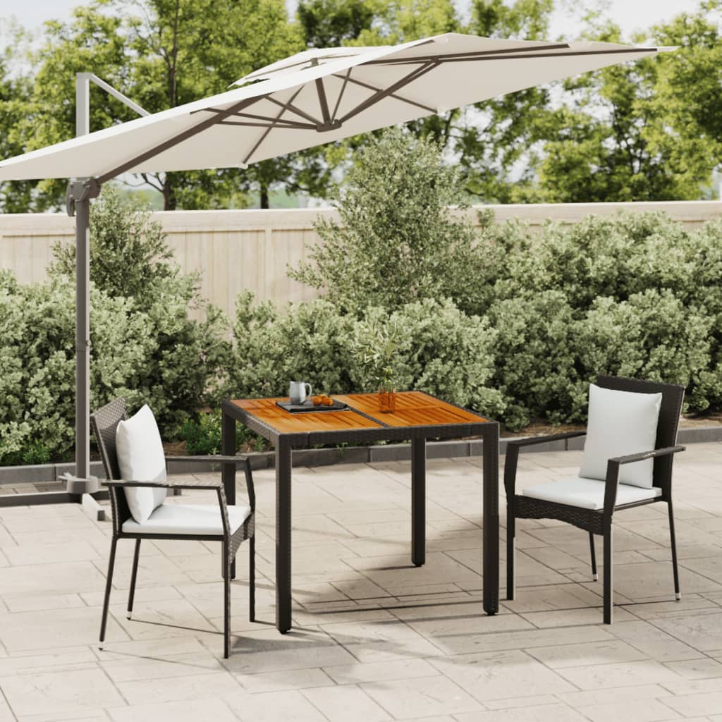 3 Pcs conjunto de jantar p/ jardim c/ almofadões vime PE preto
