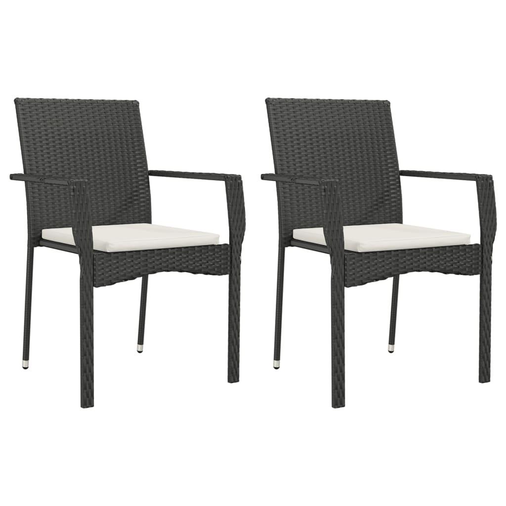 3 Pcs conjunto de jantar p/ jardim c/ almofadões vime PE preto