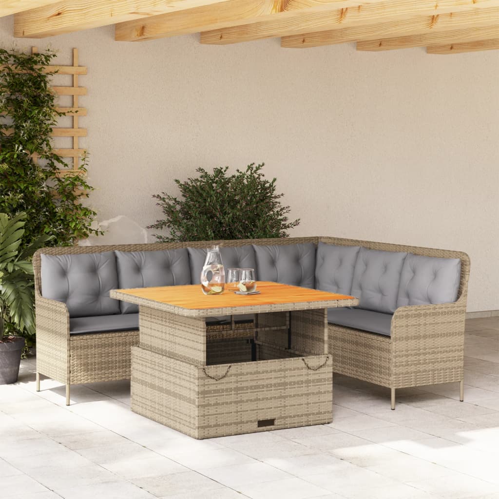 2 Pcs conjunto de sofás p/ jardim com almofadões vime PE bege