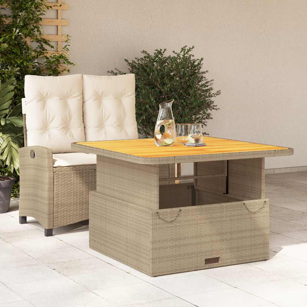 2 Pcs conjunto de jantar p/ jardim com almofadões vime PE bege