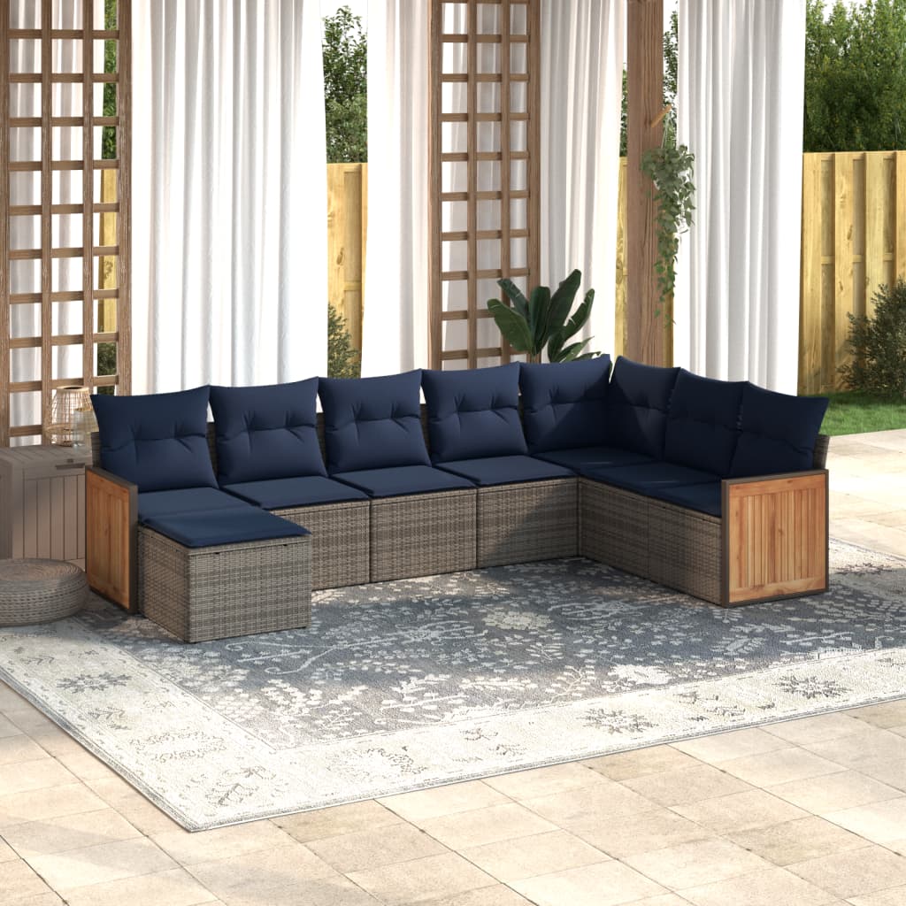Conjunto de sofá de jardim com 8 peças e almofadas em rattan sintético cinza