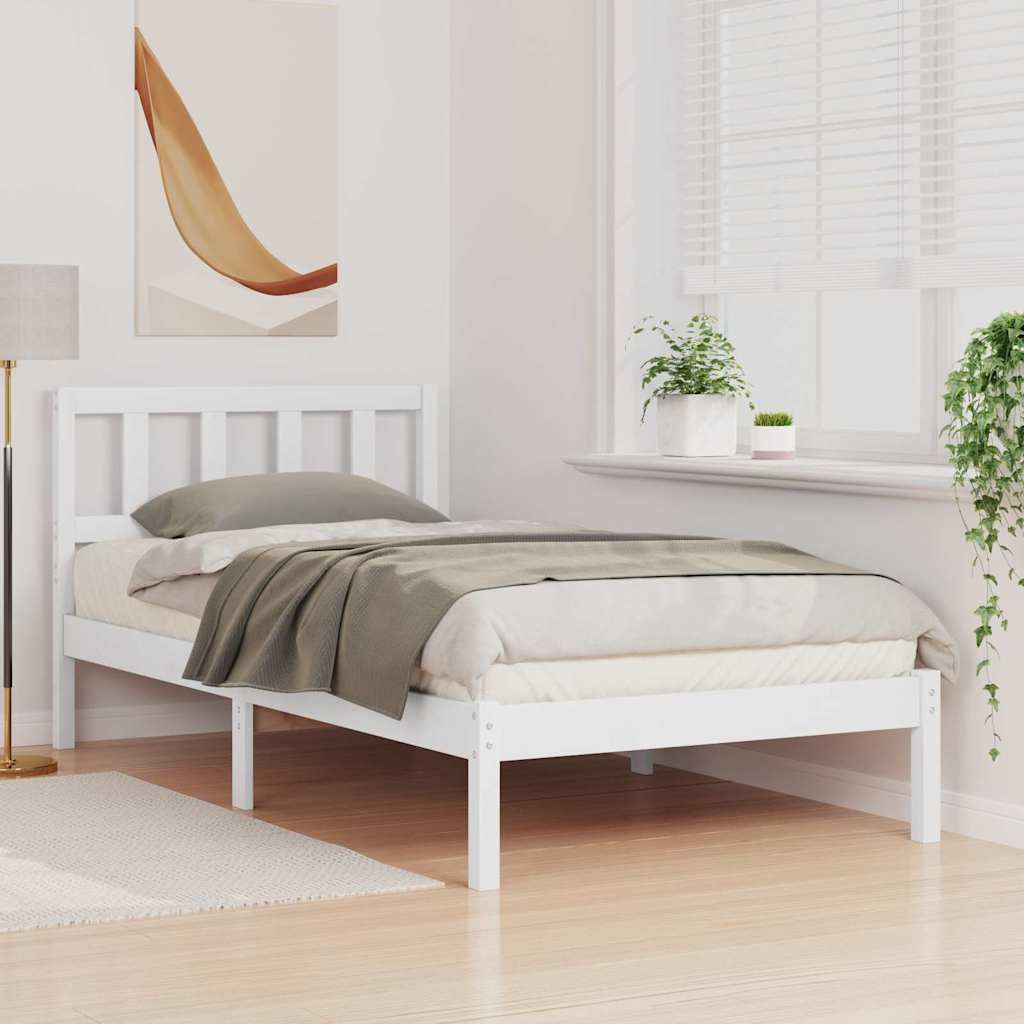 Estrutura da cama branco 90 x 200 cm madeira de pinheiro sólida