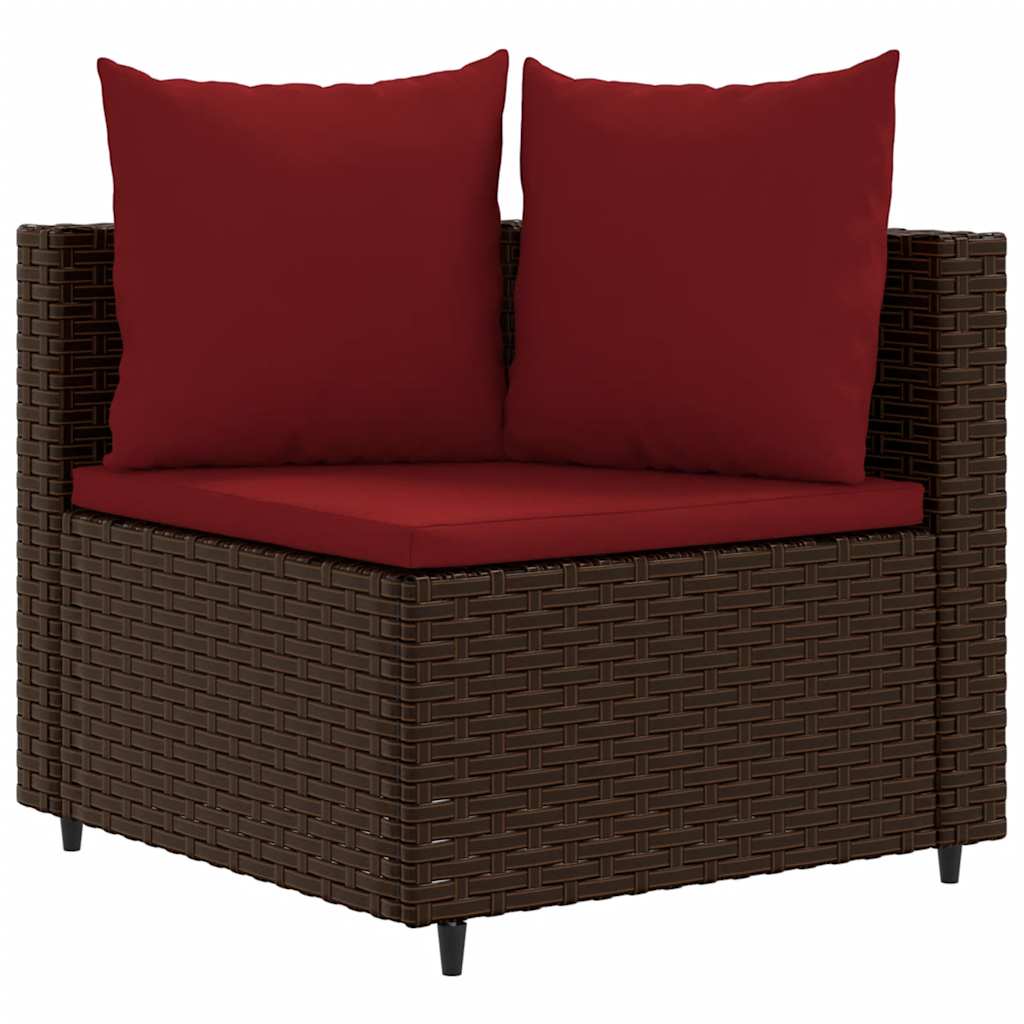4 Pcs conjunto sofás de jardim c/ almofadões vime PE castanho