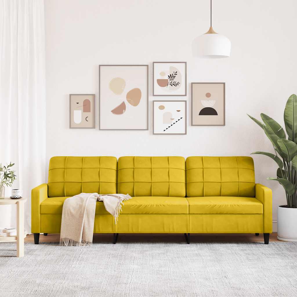 Sofá de 3 lugares 210 cm veludo amarelo