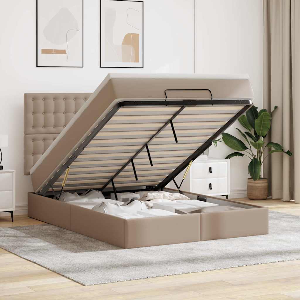 Estrutura de cama otomana com colchão cappucino 140x190 cm