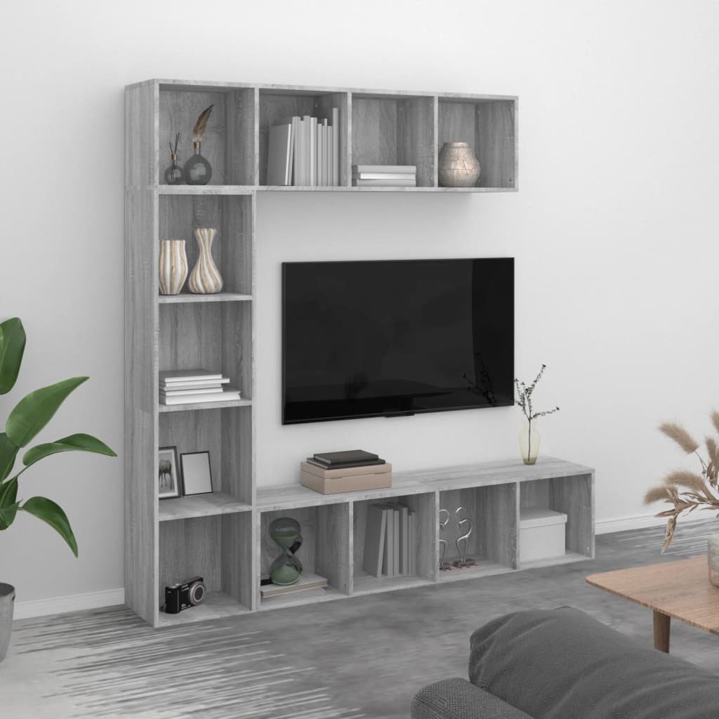 3 Pcs conjunto estante/móvel TV 180x30x180 cm cinzento sonoma
