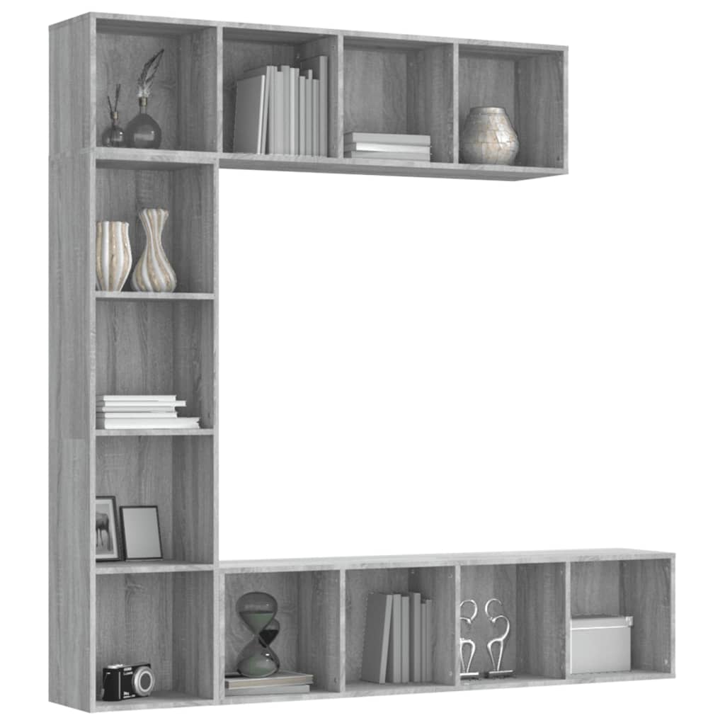 3 Pcs conjunto estante/móvel TV 180x30x180 cm cinzento sonoma
