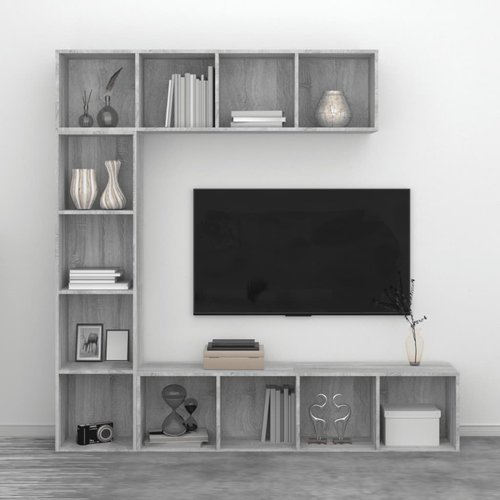 3 Pcs conjunto estante/móvel TV 180x30x180 cm cinzento sonoma