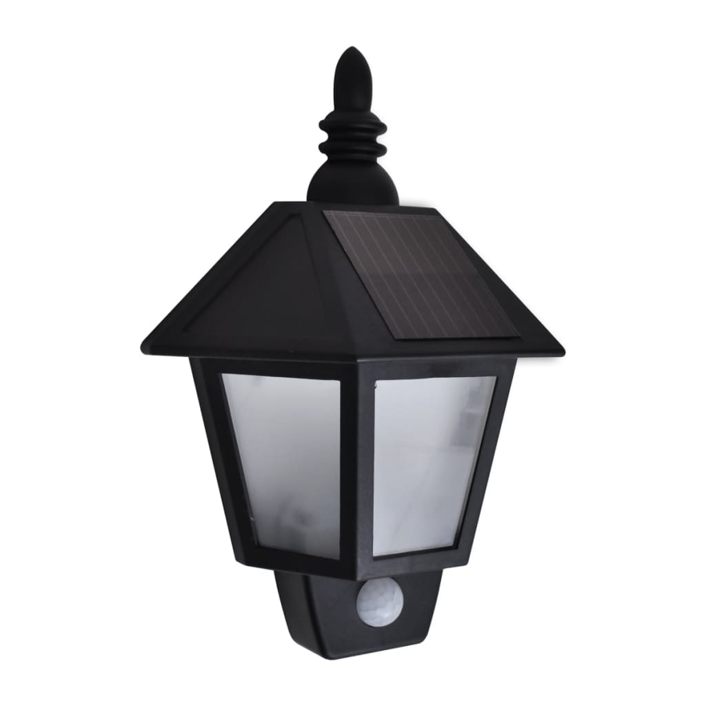Candeeiros de parede solares 2 pcs c/ sensor de movimento preto
