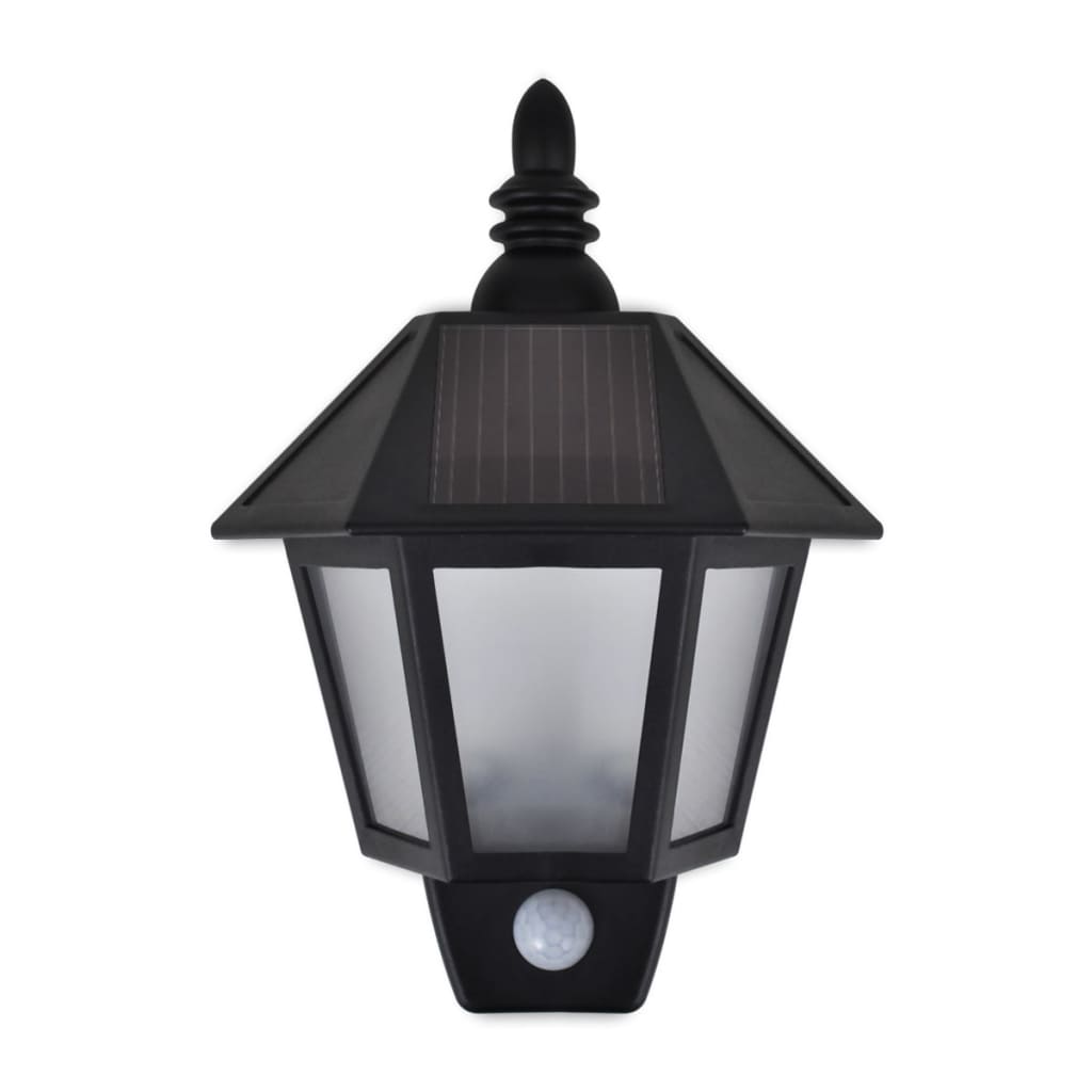 Candeeiros de parede solares 2 pcs c/ sensor de movimento preto