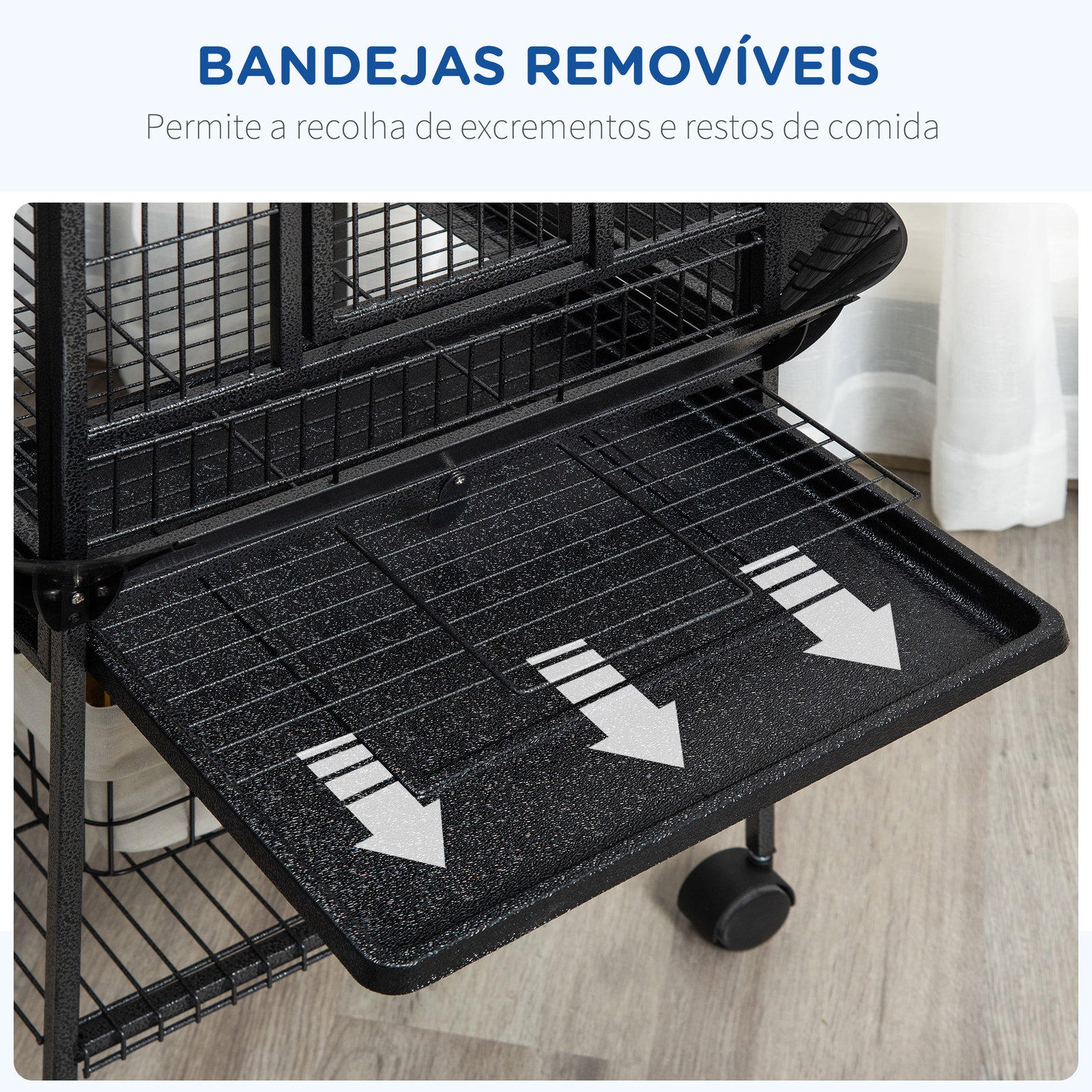 Gaiola para Pássaros com Suporte e Rodas 62,5x62,5x156cm Gaiola Metálica para Aves com Ponte de Arco 2 Poleiros 4 Comedouros 2 B
