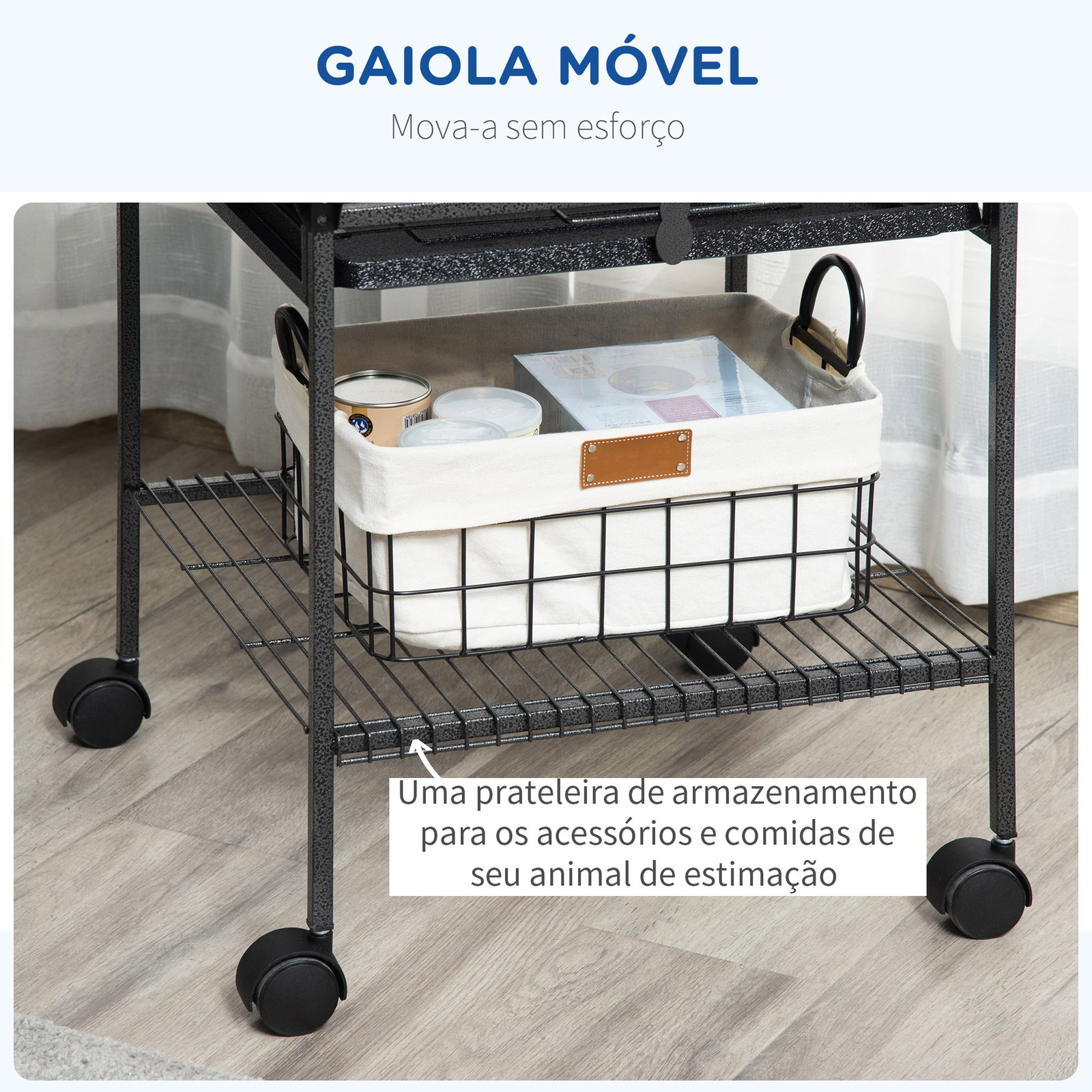 Gaiola para Pássaros com Suporte e Rodas 62,5x62,5x156cm Gaiola Metálica para Aves com Ponte de Arco 2 Poleiros 4 Comedouros 2 B
