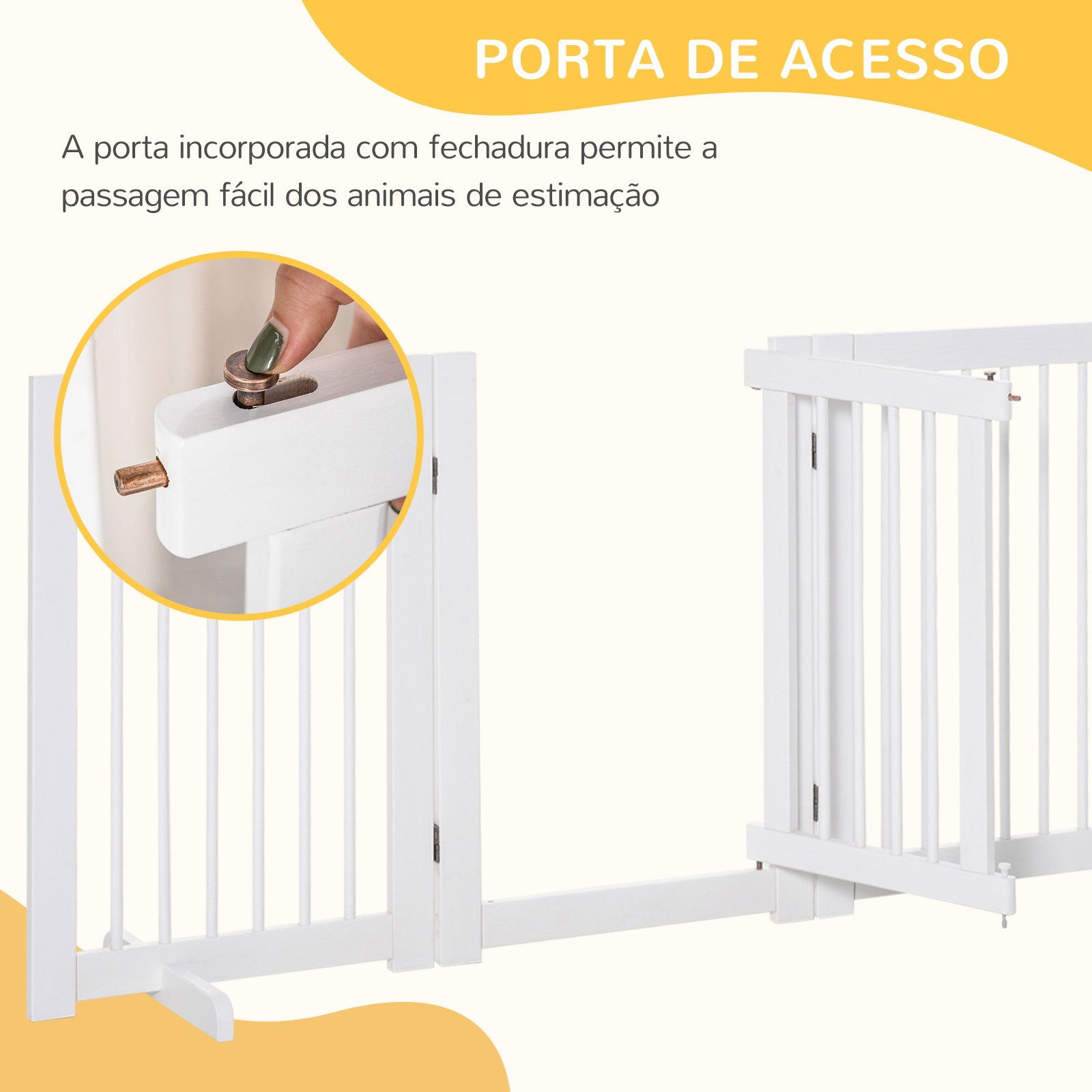 Barreira de segurança para cães em madeira dobrável para escadas e portas para cães pequenos e médios de 4 painéis 204x36x75 cm branco