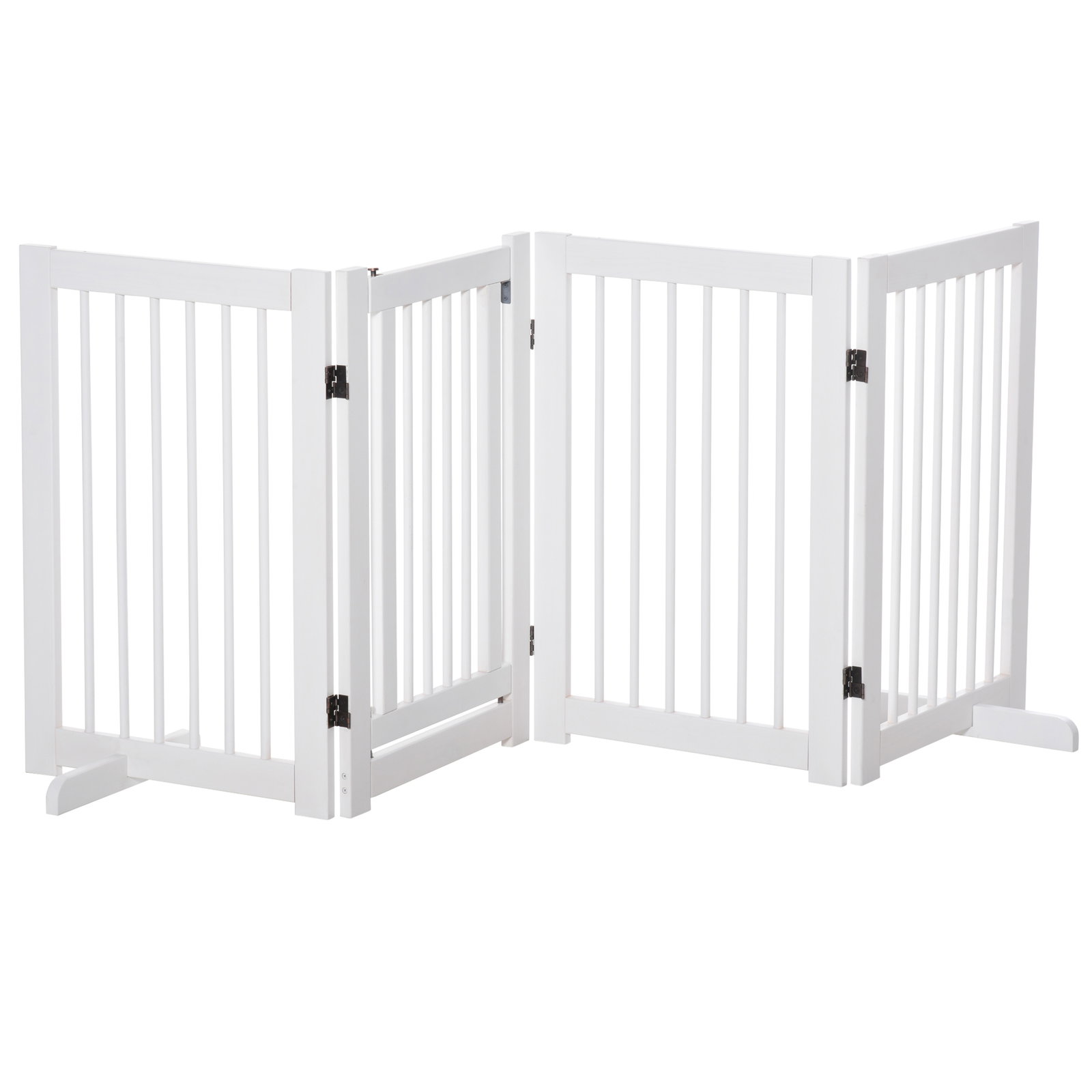 Barreira de segurança para cães em madeira dobrável para escadas e portas para cães pequenos e médios de 4 painéis 204x36x75 cm branco
