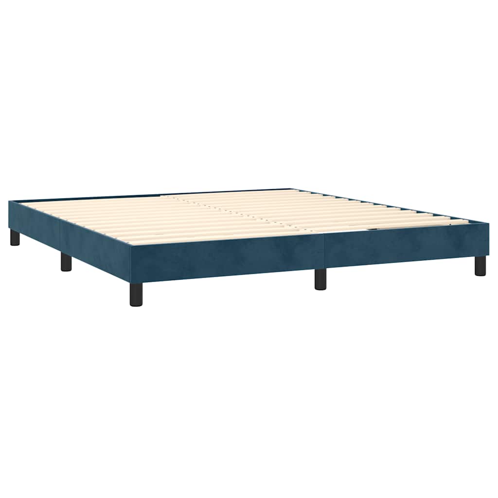 Cama com molas/colchão 160x200 cm veludo azul-escuro