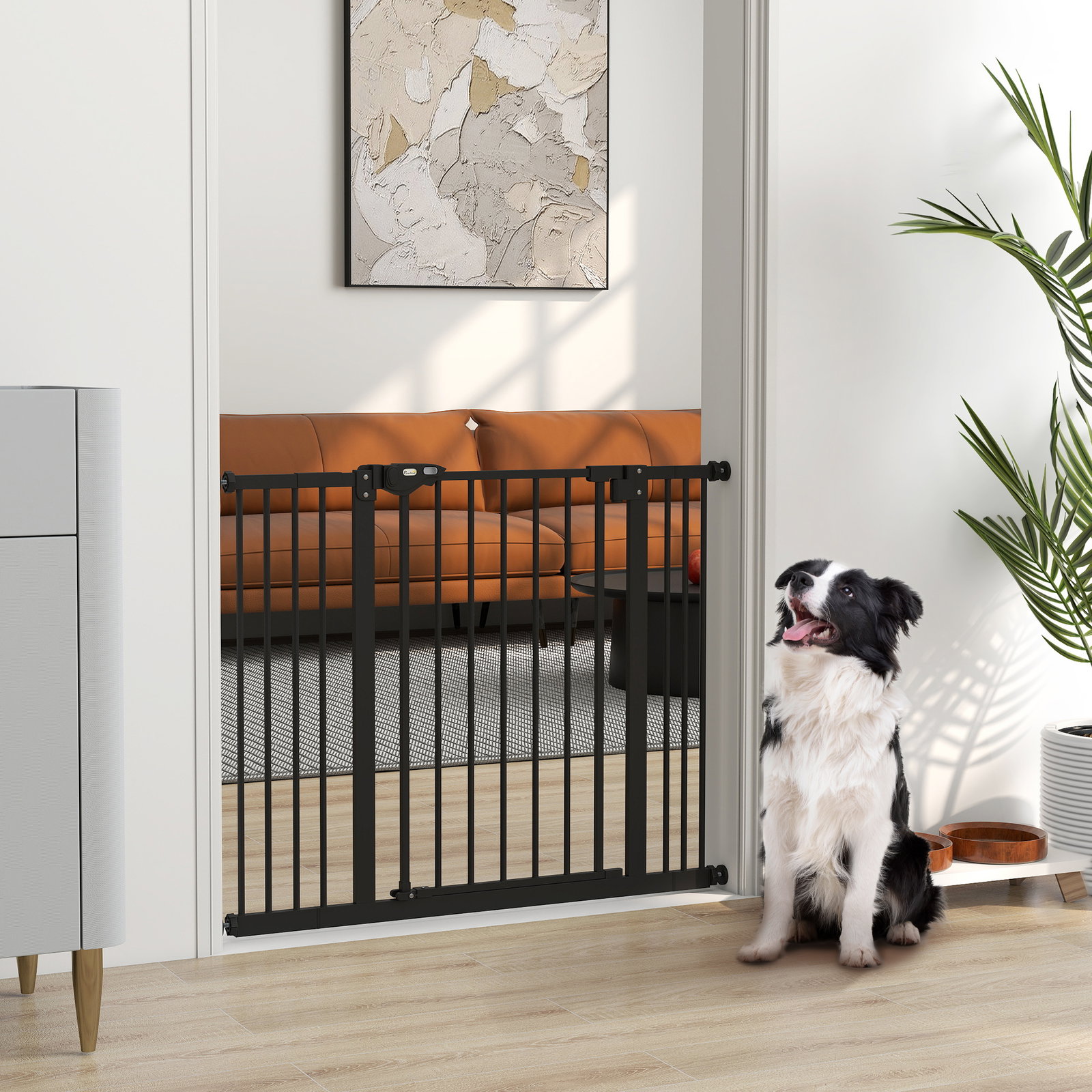 Barreira de segurança para cães 74-100 cm com extensões, montagem por pressão e duplo bloqueio, preto
