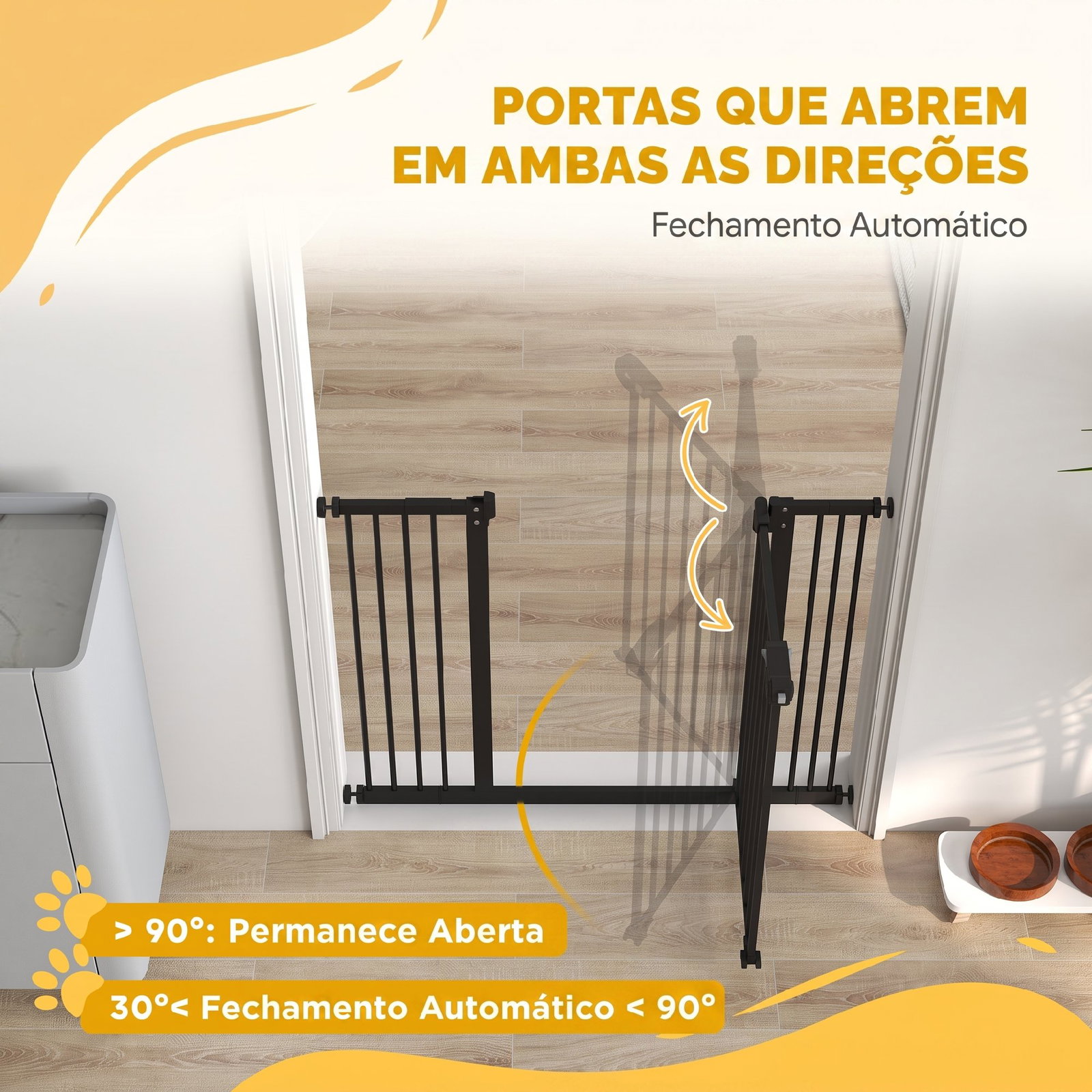 Barreira de segurança para cães 74-100 cm com extensões, montagem por pressão e duplo bloqueio, preto