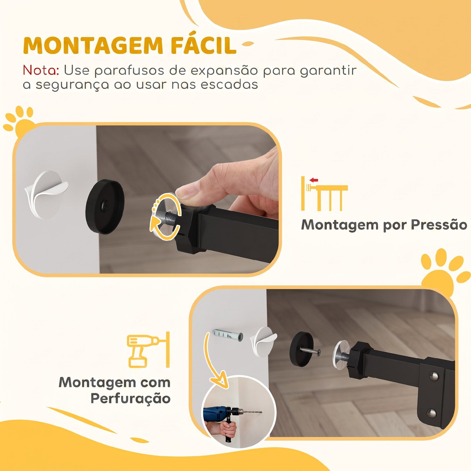 Barreira de segurança para cães 74-100 cm com extensões, montagem por pressão e duplo bloqueio, preto