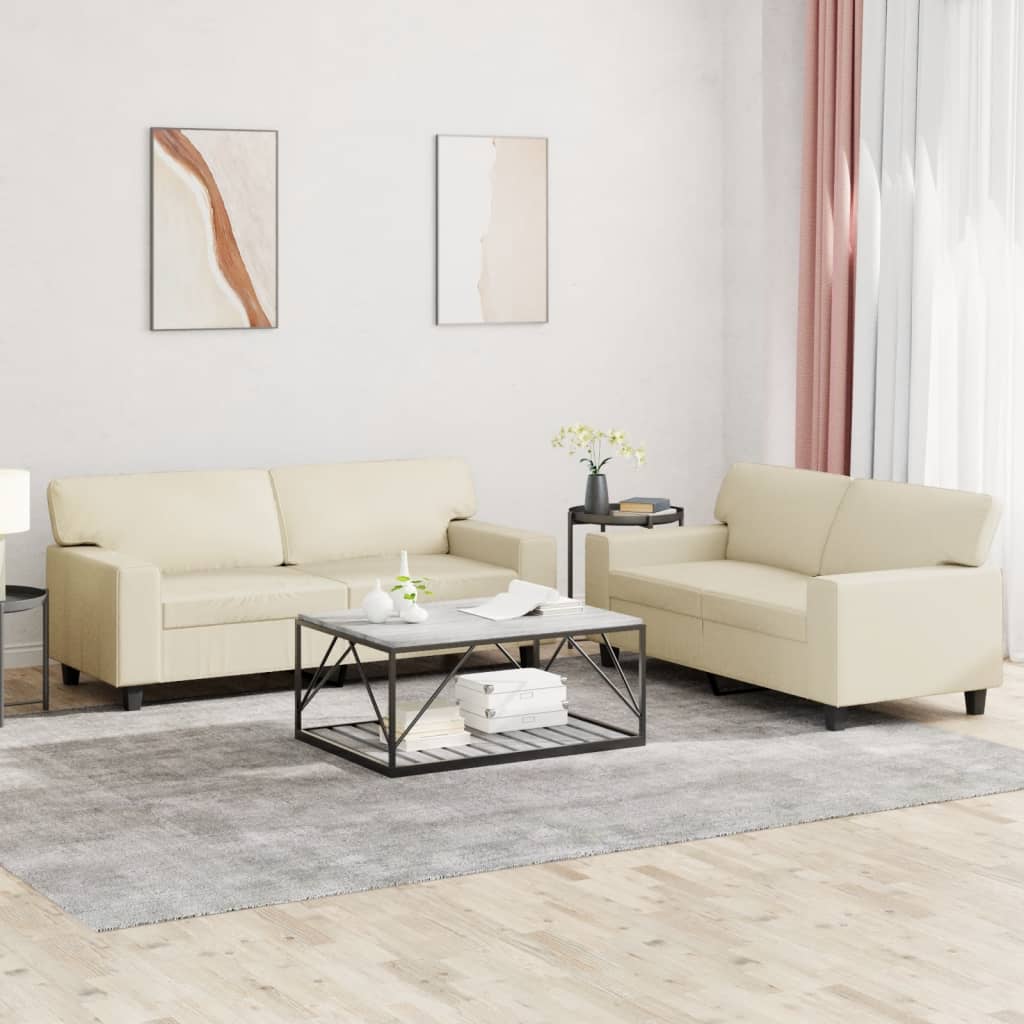 2 Pcs conjunto de sofás couro artificial cor creme
