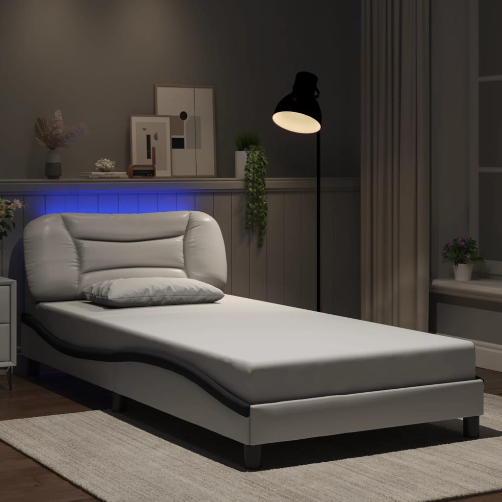 Estrutura de cama com LED sem colchão hvar 100x200cm branco/preto