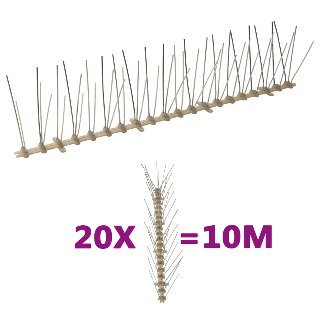 Conjunto 20 picos para pássaros e pombos 5 filas 10 m plástico