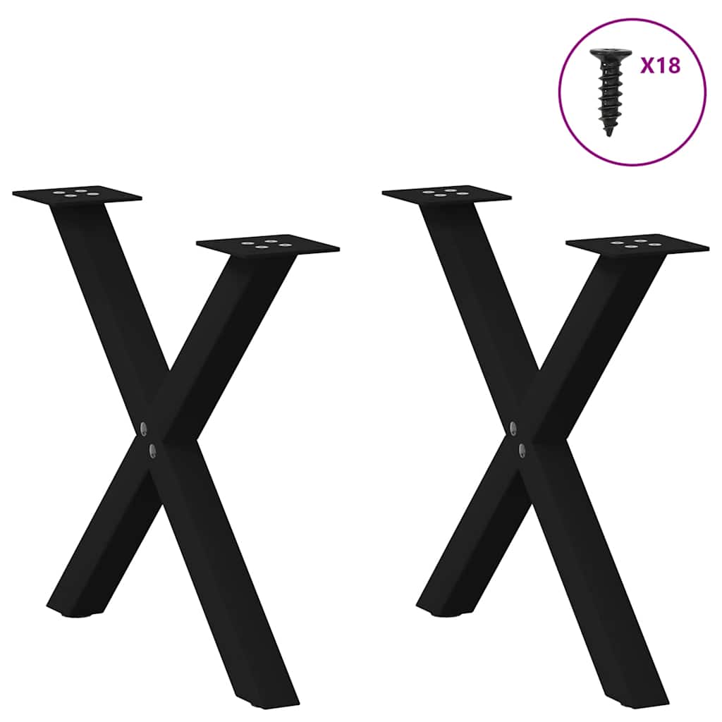 Pés para mesa de centro em formato de x, 2 peças, preto, 50x(42-43) cm, aço