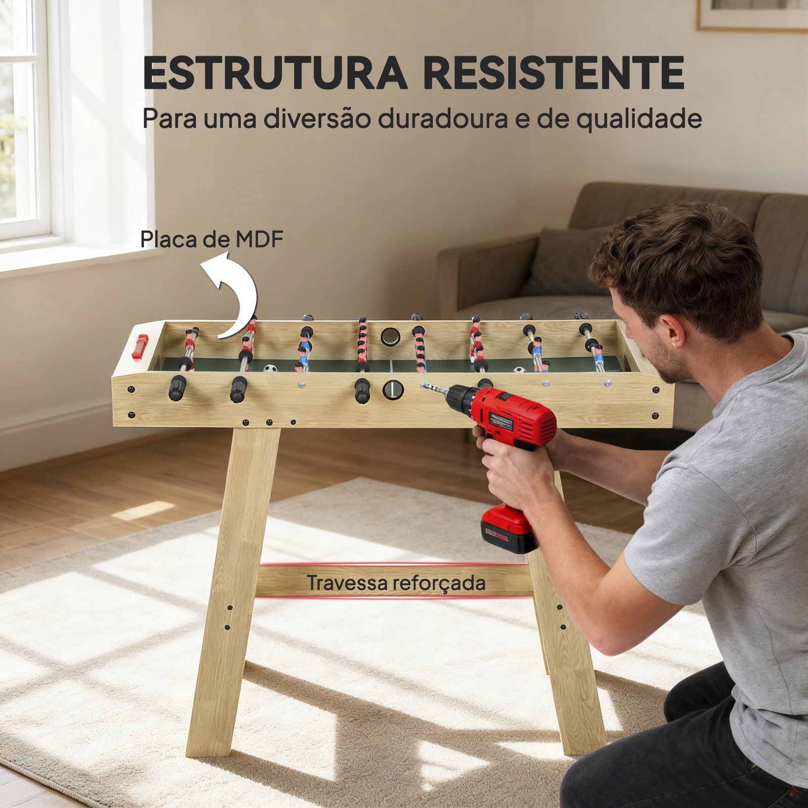 Matraquilho para crianças com 2 marcadores 8 pegas 22 jogadores e varas telescópicas 114x78x88 cm madeira