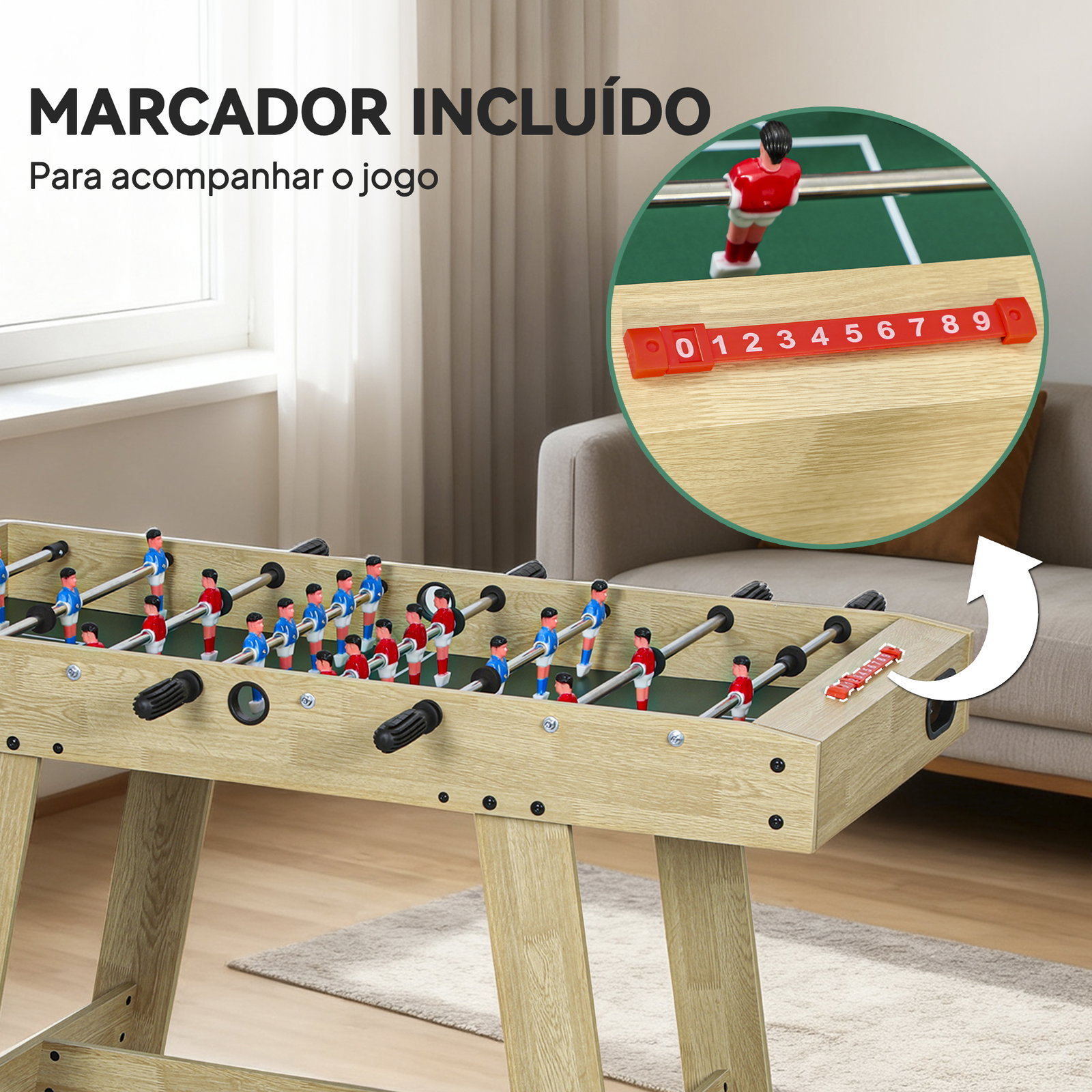 Matraquilho para crianças com 2 marcadores 8 pegas 22 jogadores e varas telescópicas 114x78x88 cm madeira