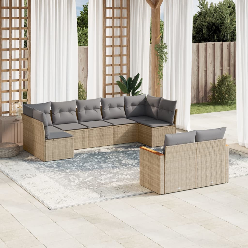 9 Pcs conjunto de sofás p/ jardim com almofadões vime PE bege