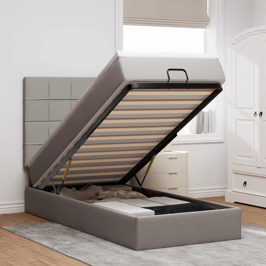 Estrutura de cama otomana com colchão tecido cinzento 90x190cm